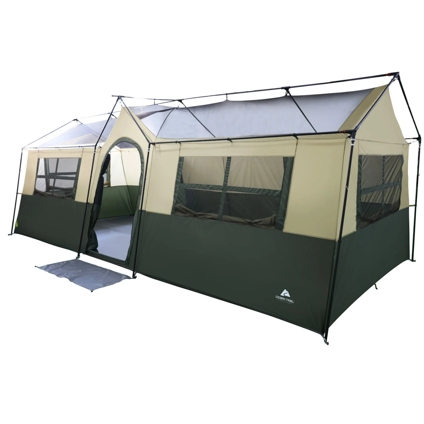 Ozark Trail Hazel Creek 3-Room Cabin Tent Sleeps 12 in 20' x 9' x 84", Green