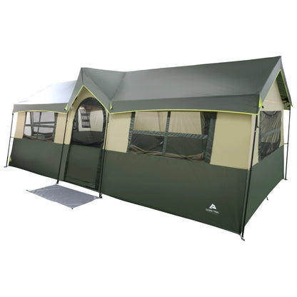 Ozark Trail Hazel Creek 3-Room Cabin Tent Sleeps 12 in 20' x 9' x 84", Green