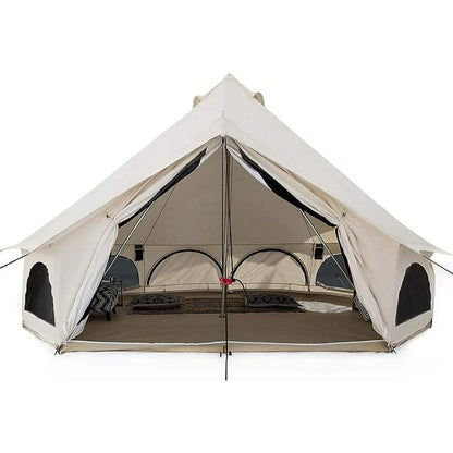 WHITEDUCK Avalon Canvas Bell Tent (13') - Water Repellent - All Season Luxury Tent for Camping and Hiking Made of Premium Breathable 100% Cotton Canvas with Stove Outlet, Mesh