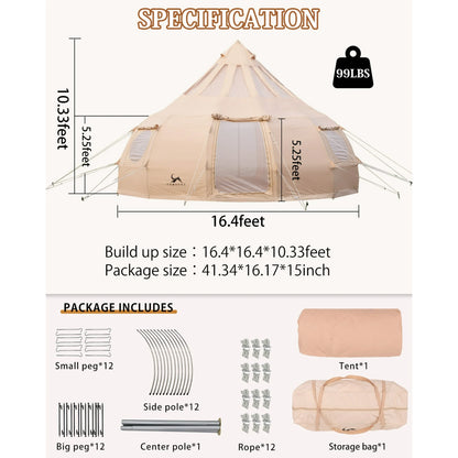 TOMOUNT Campana Tent with Greenhouse, 65% Polyester and 35% Cotton